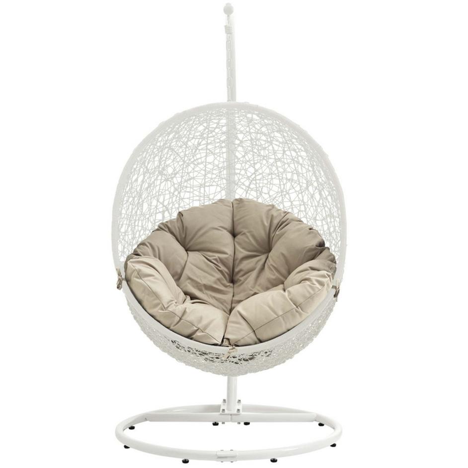 Segreto Outdoor Patio Swing Chair With Stand In White Beige by Modway Furniture