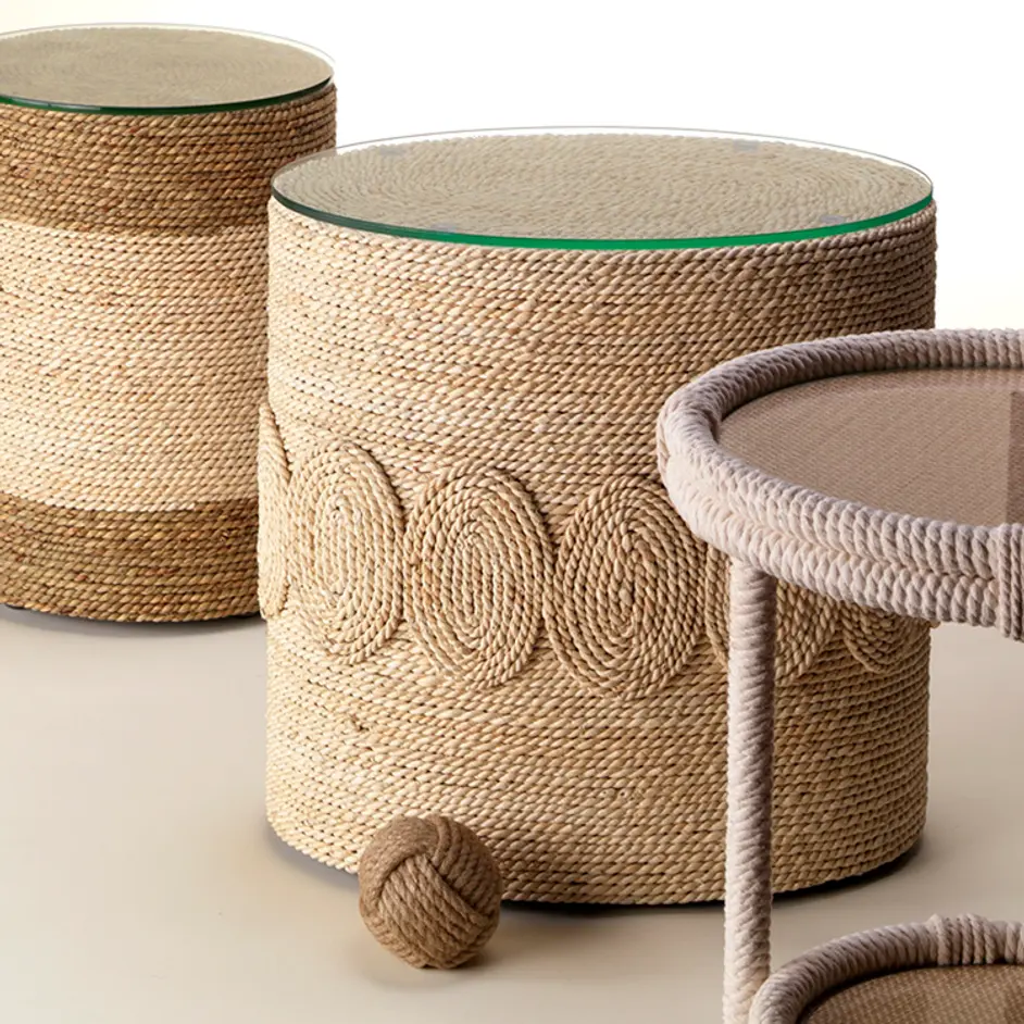 Barbados Oval Corn-Straw Side Table by Jamie Young