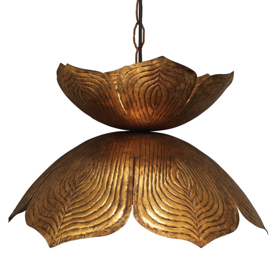 Flowering Lotus 1-Light Iron Pendant, Antique Gold, Large by Jamie Young