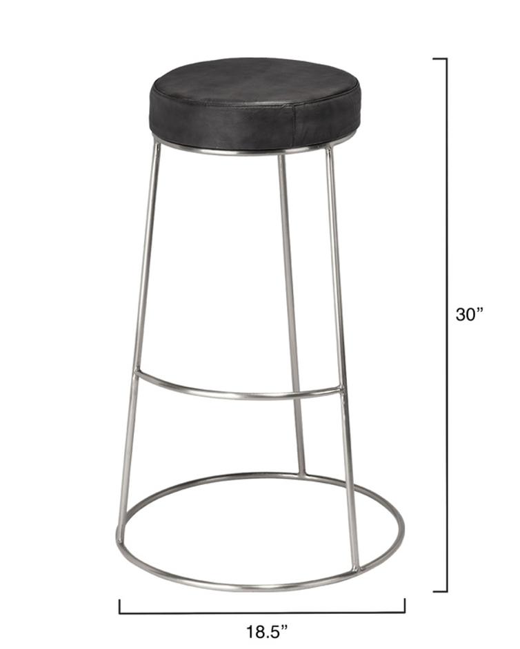  Henry Round Leather Bar Stool, Charcoal by Jamie Young