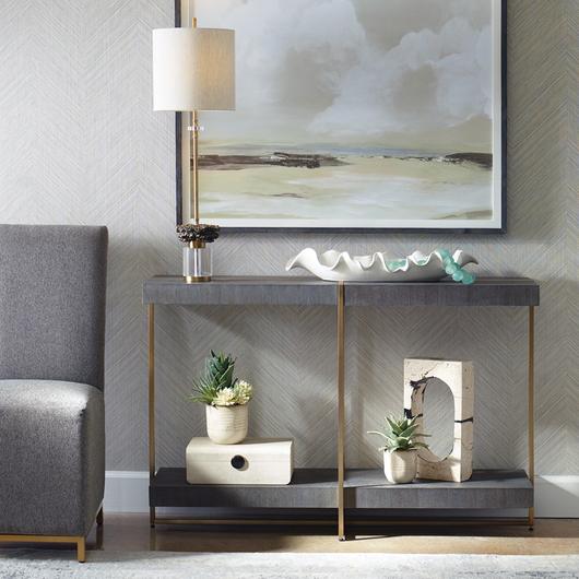 Taja Modern Brass / Wood Console Table by Uttermost