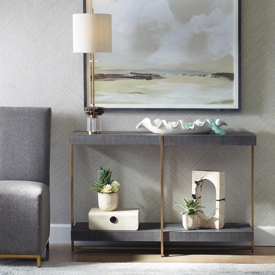 Taja Modern Brass / Wood Console Table by Uttermost