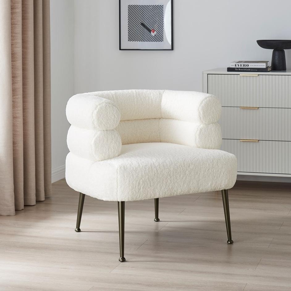 Zerline KD Faux Shearling Accent Chair, Shearling Beige by New Pacific Direct