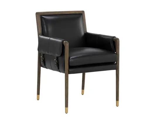 MAUTI DINING ARMCHAIR - DISTRESSED BROWN - CORTINA BLACK LEATHER by Sunpan