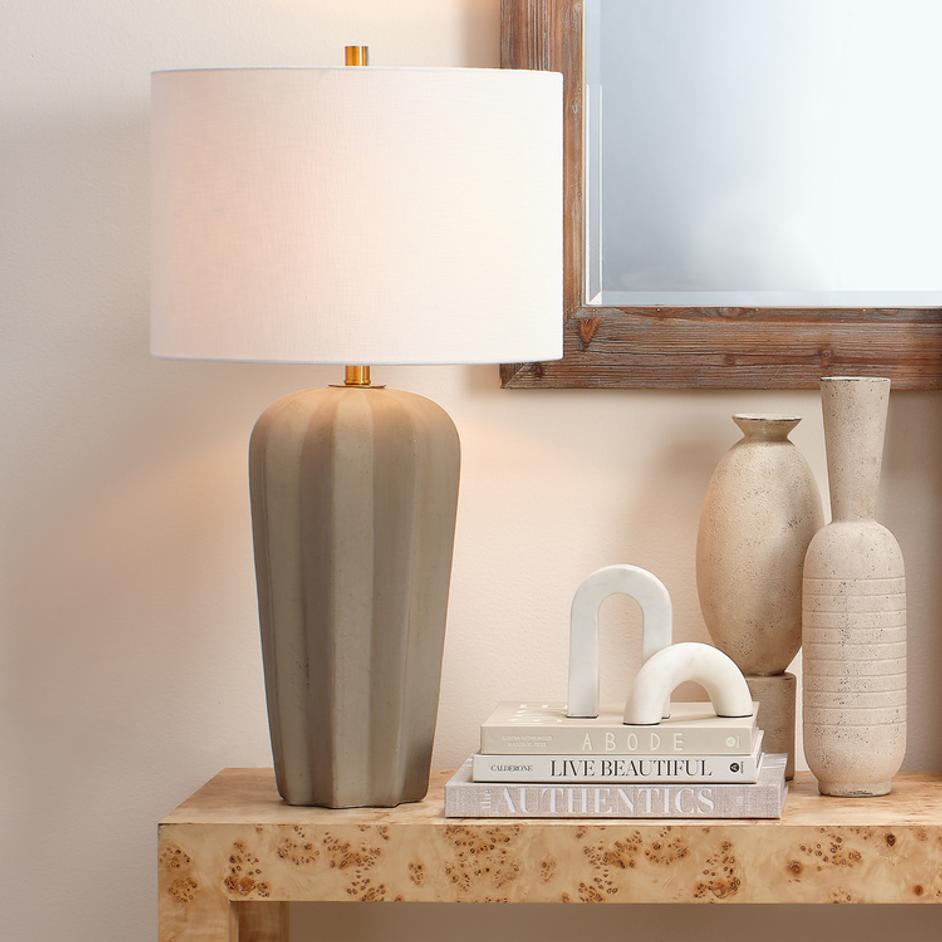 Regal Cement Table Lamp with Linen Shade by Jamie Young