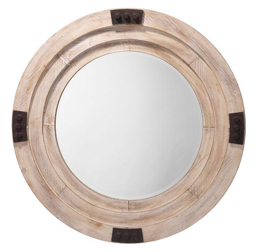 Foreman Wood Round Wall Mirror, White Washed by Jamie Young