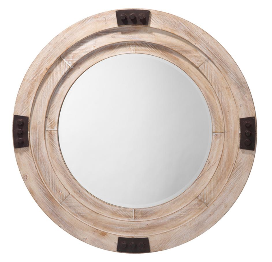 Foreman Wood Round Wall Mirror, White Washed by Jamie Young
