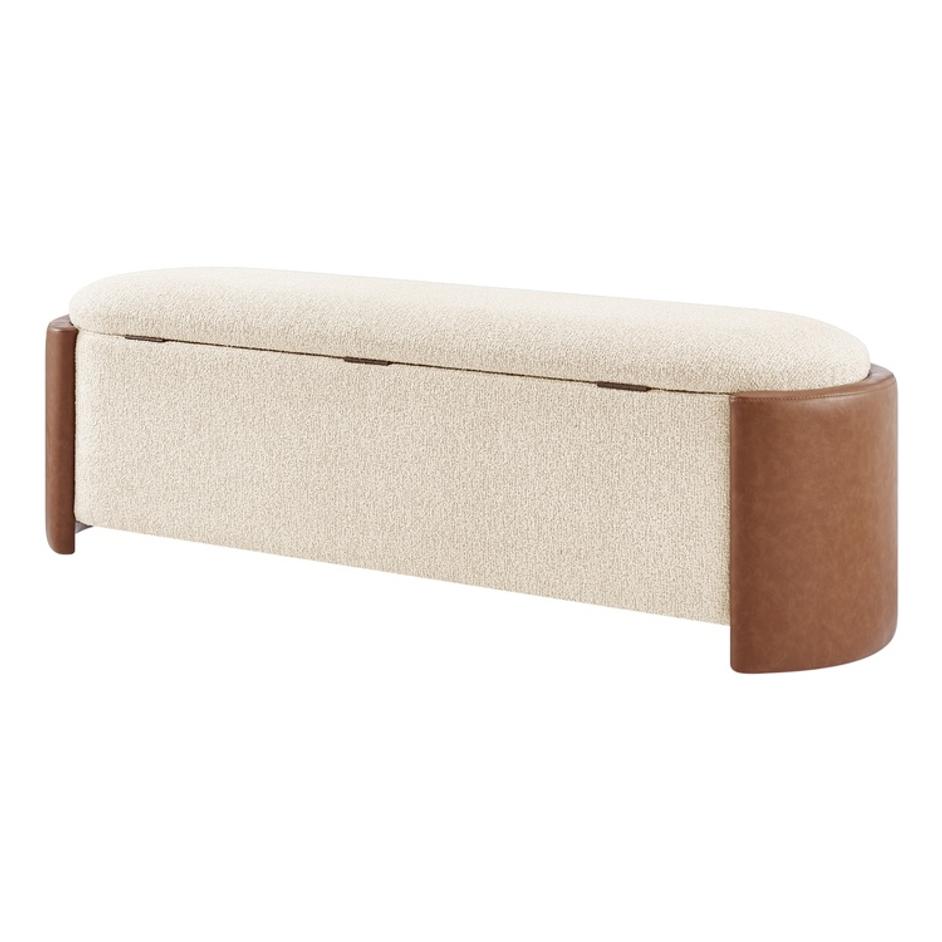 Alyssa Boucle/Faux Leather Storage Bench, Palladian Beige/Vintage Cider by New Pacific Direct