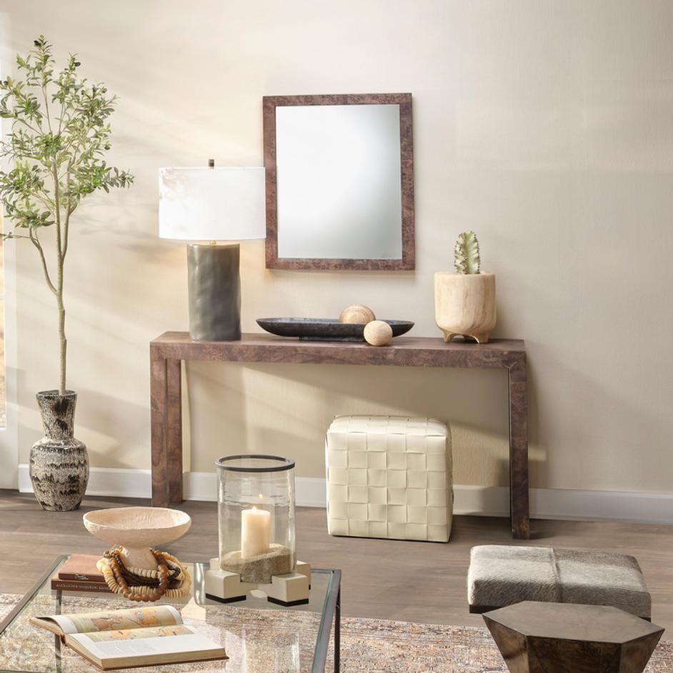 Archer Burl Wood Console, Grey by Jamie Young