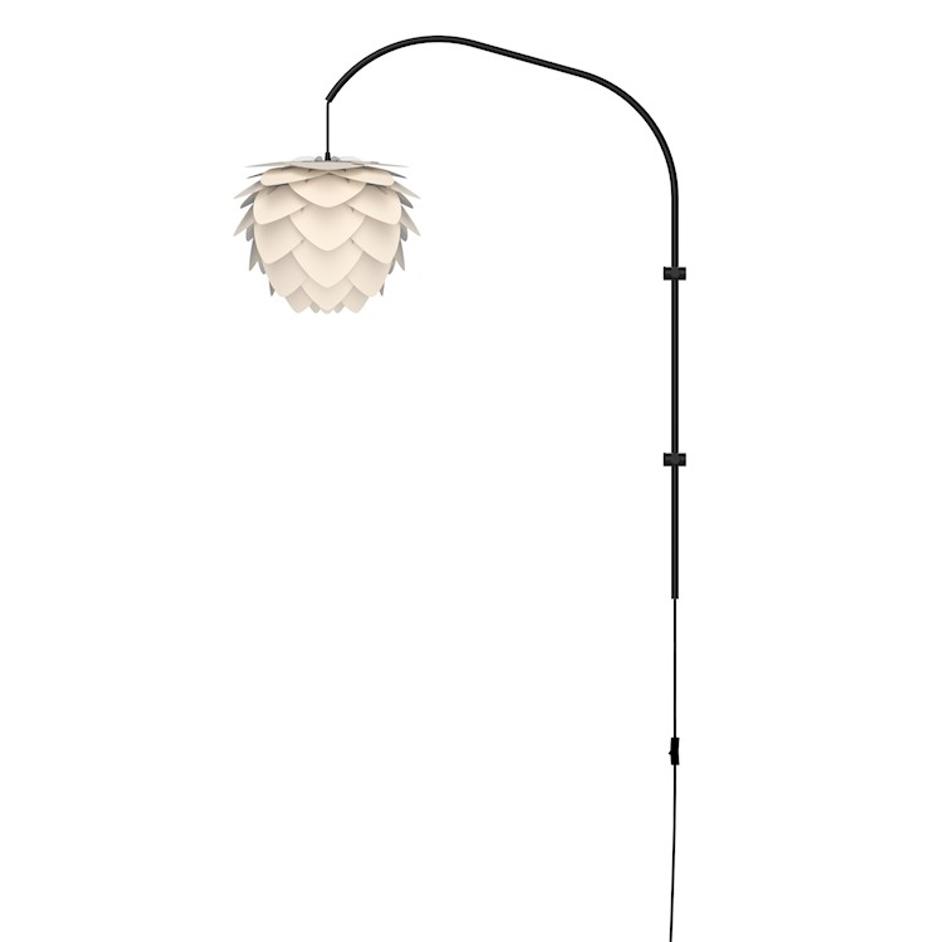 Aluvia Mini 1-Light Wall Lamp in Pearl with Black Wall Hanger by UMAGE