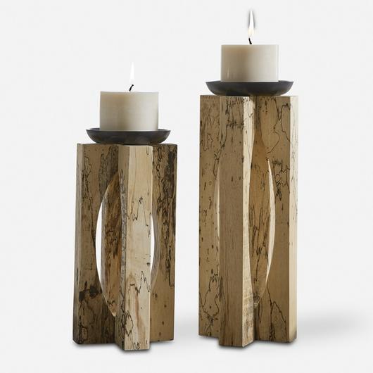 Ilva Wood Candleholders Set/2 by Uttermost
