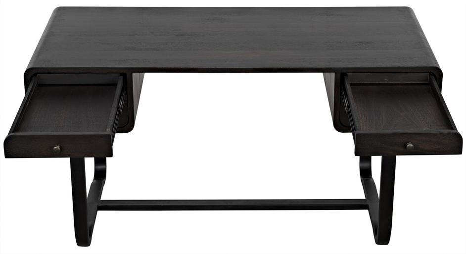 Voltes Ebony Walnut Desk with Matte Black Industrial Steel Base by Noir Furniture