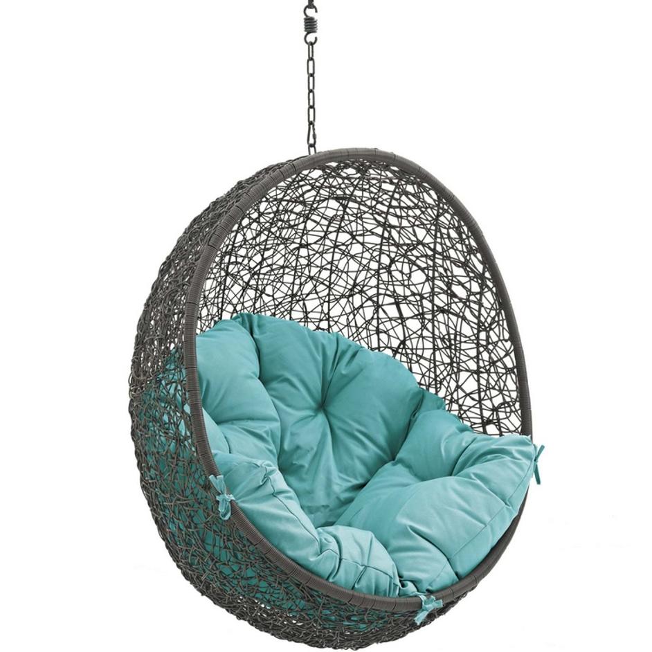 Segreto Outdoor Patio Swing Chair With Stand In Gray Turquoise by Modway Furniture