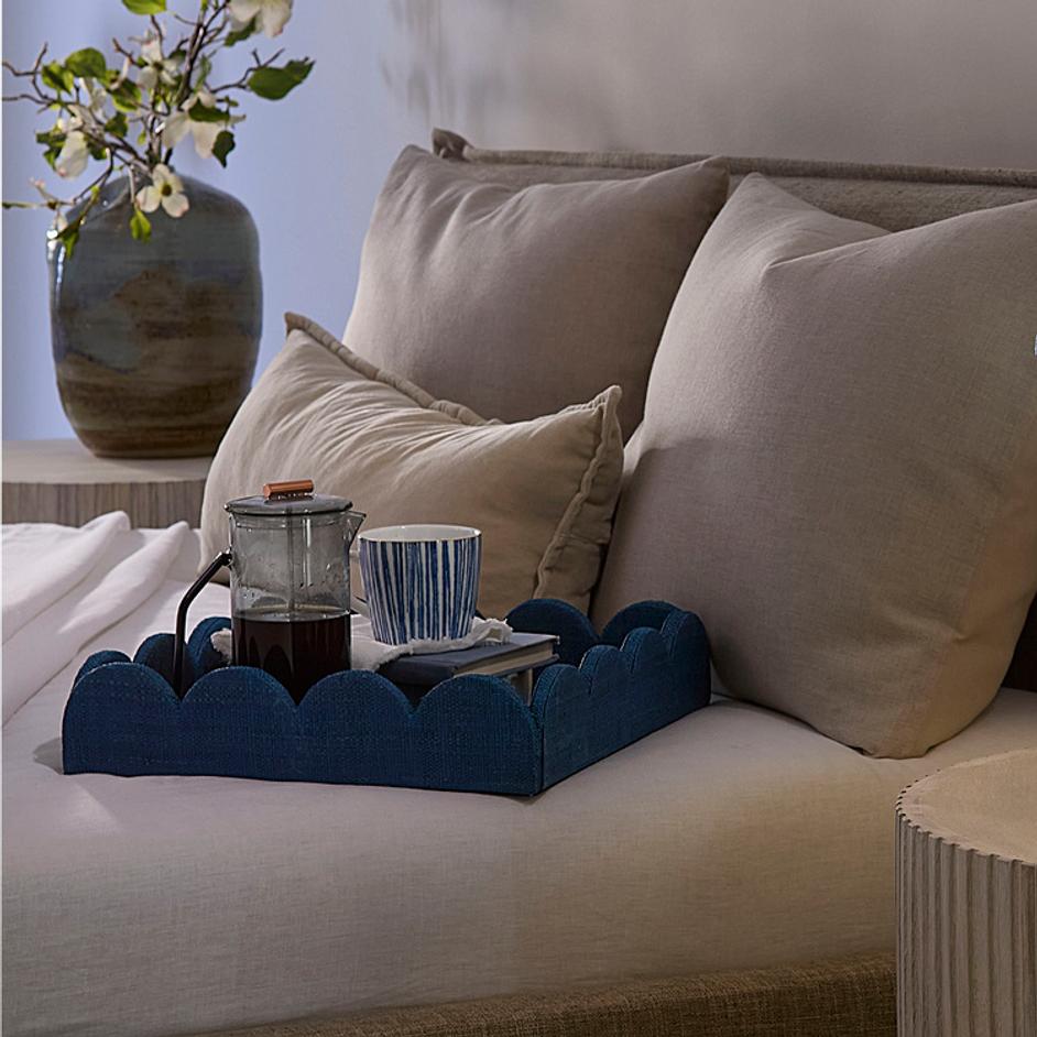 Wonderland Scalloped Small Decorative Raffia Tray, Indigo by Jamie Young