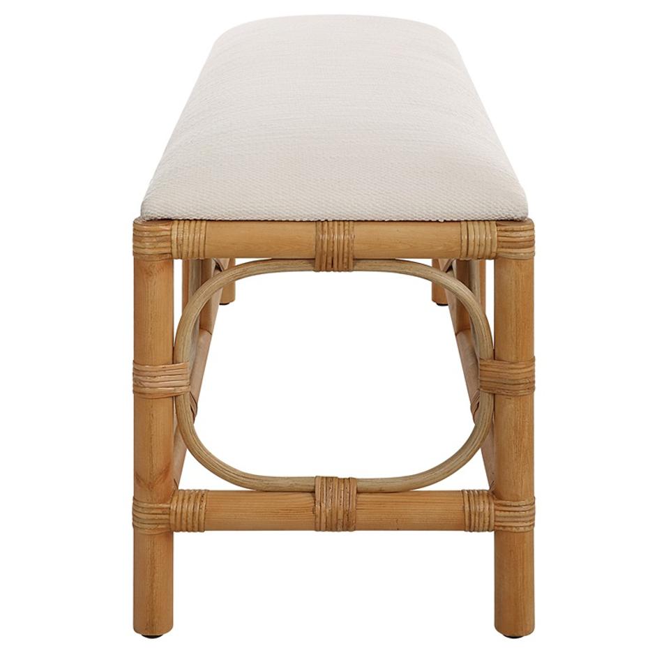 Laguna White Fabric Rattan Bench by Uttermost