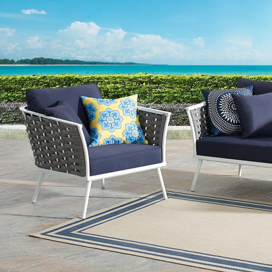 Aubrey Outdoor Patio Aluminum Armchair In White Navy by Modway Furniture