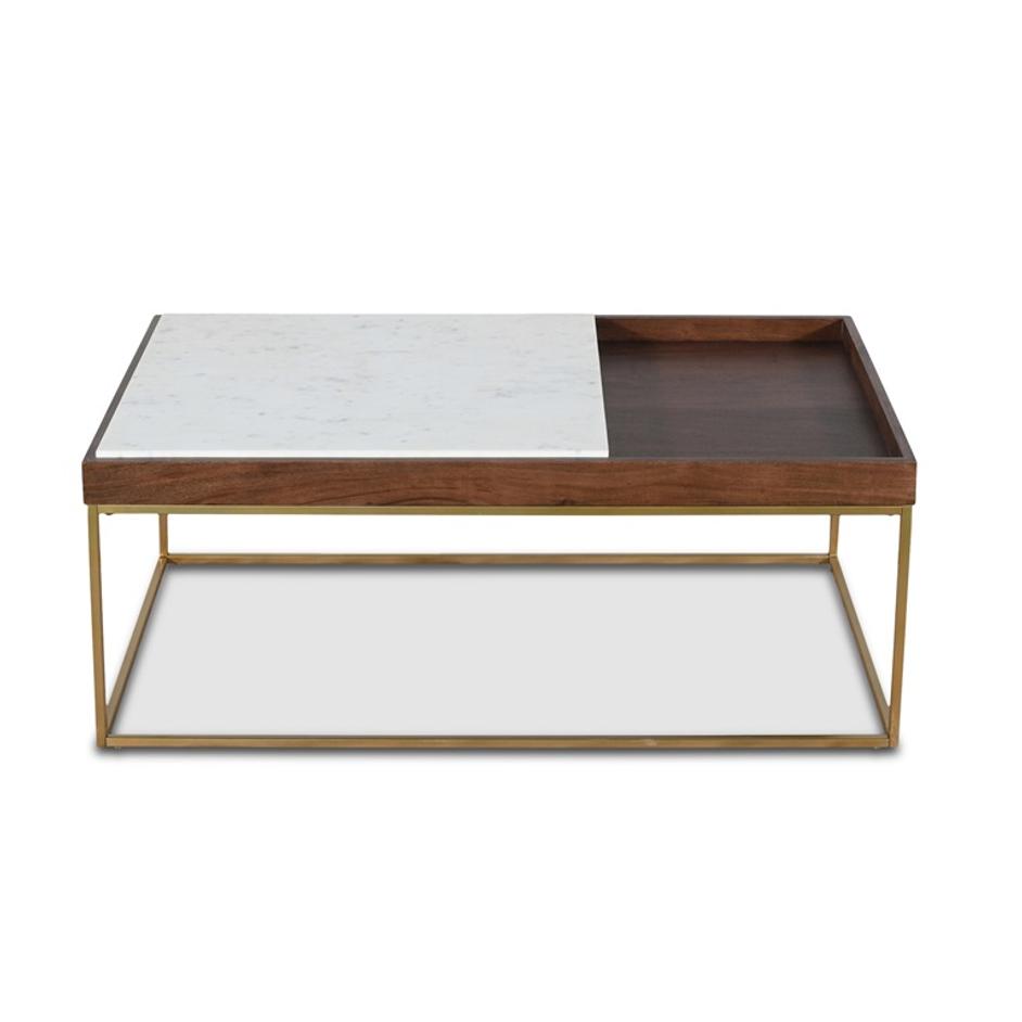 Serene 45" White Marble Coffee Table, Walnut by Home Trends & Design