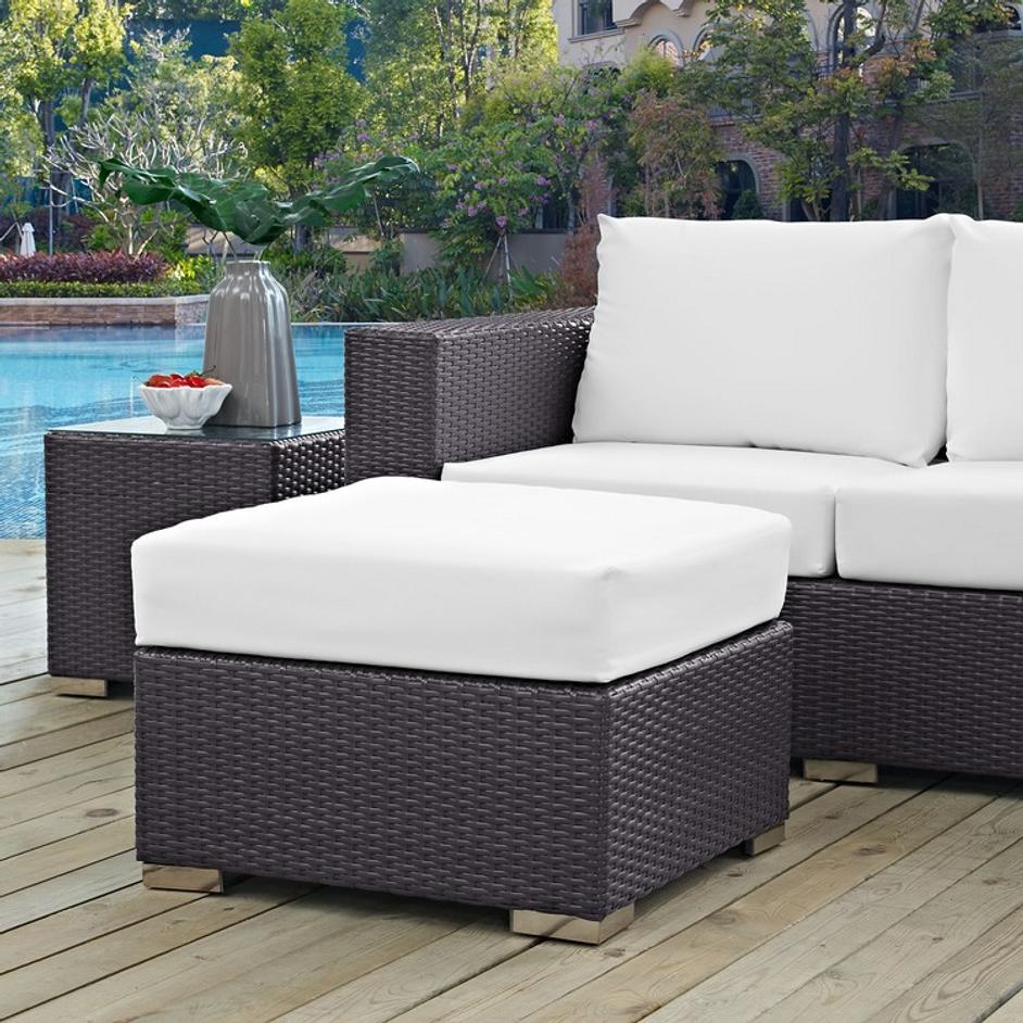 Minerva Outdoor Patio Fabric Square Ottoman In Espresso White by Modway Furniture