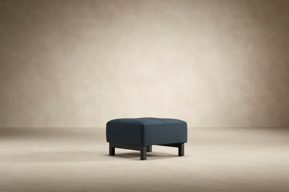 DELUXE EXCESS OTTOMAN in MIXED DANCE BLUE FABRIC WITH Dark Wood LEGS 528 by INNOVATION USA