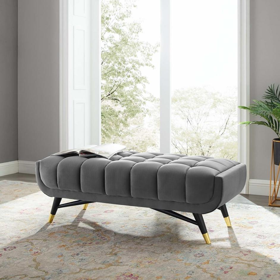 Scholar 47.5" Performance Velvet Bench In Gray by Modway Furniture