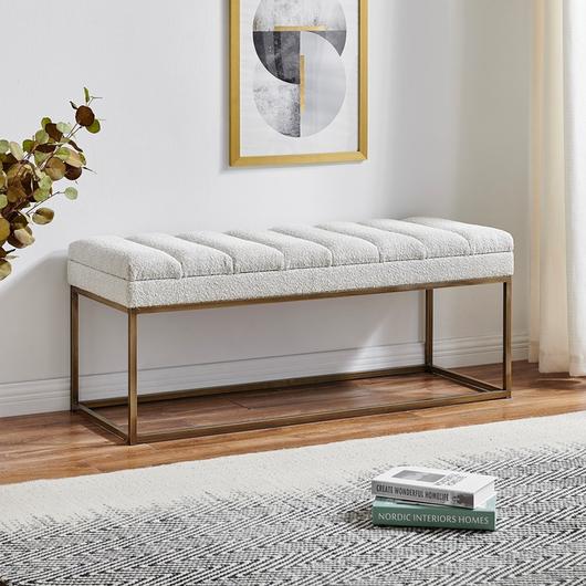 Darius Fabric Bench In Boucle Beige by New Pacific Direct