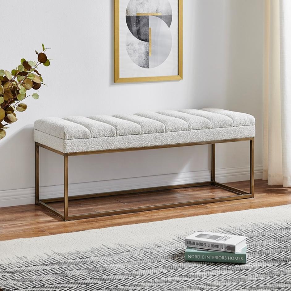 Darius Fabric Bench In Boucle Beige by New Pacific Direct