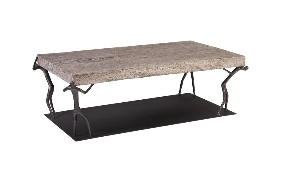 Atlas Coffee Table, Chamcha Wood, Gray Stone Finish, Metal by PHILLIPS COLLECTION