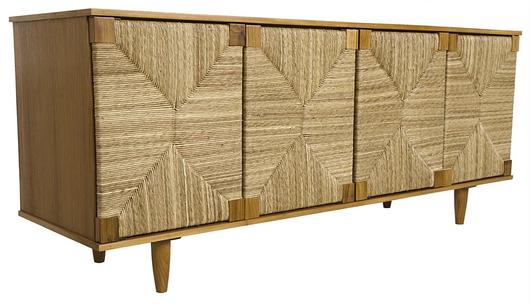 Brook 4-Door Teak Sideboard with Rush Seagrass Detailing and Semi-Gloss Finish by Noir Furniture