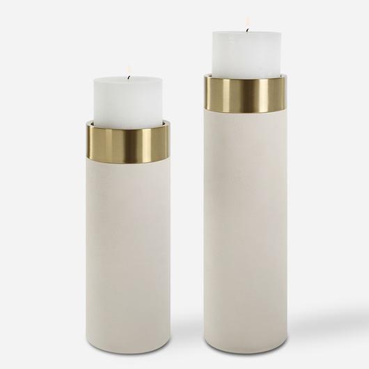Wessex White Pillar Candleholders Set Of 2 by Uttermost