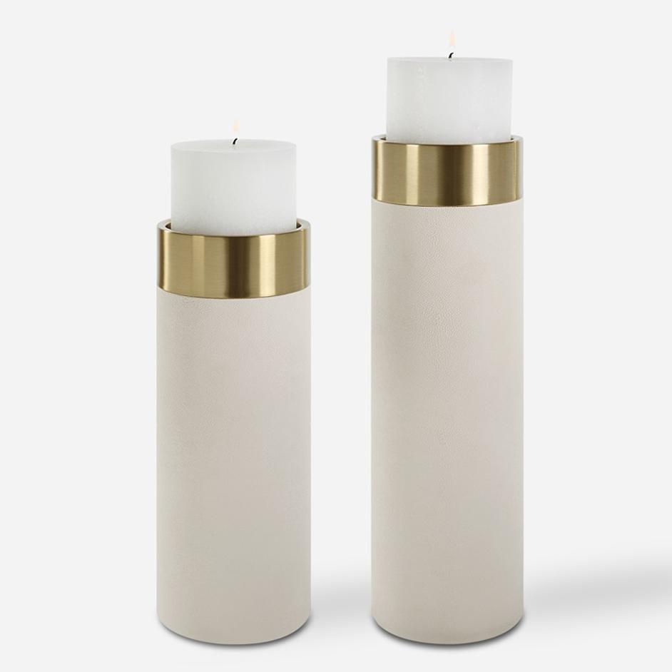 Wessex White Pillar Candleholders Set Of 2 by Uttermost