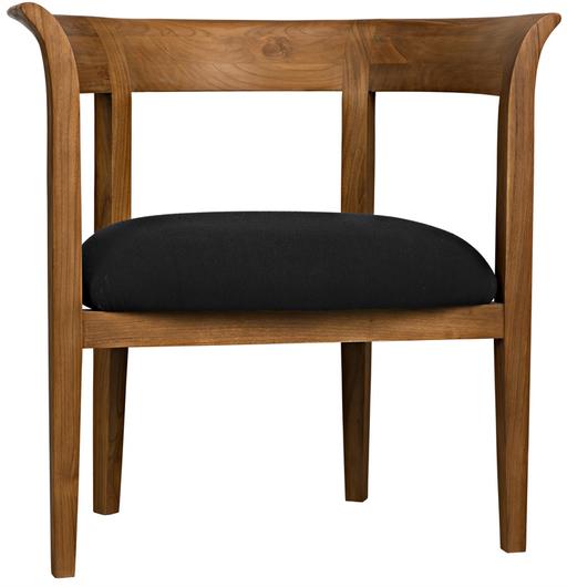 Webster Teak Club Chair with Satin Clear Coat and Black Cotton Cushion by Noir Furniture