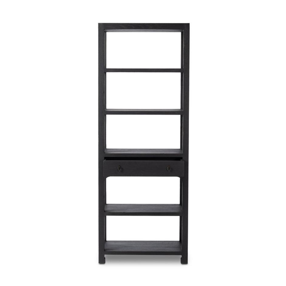 Avedon Bookcase In Aged Black Oak And Aged Black Oak Veneer And Brass Patina by Four Hands