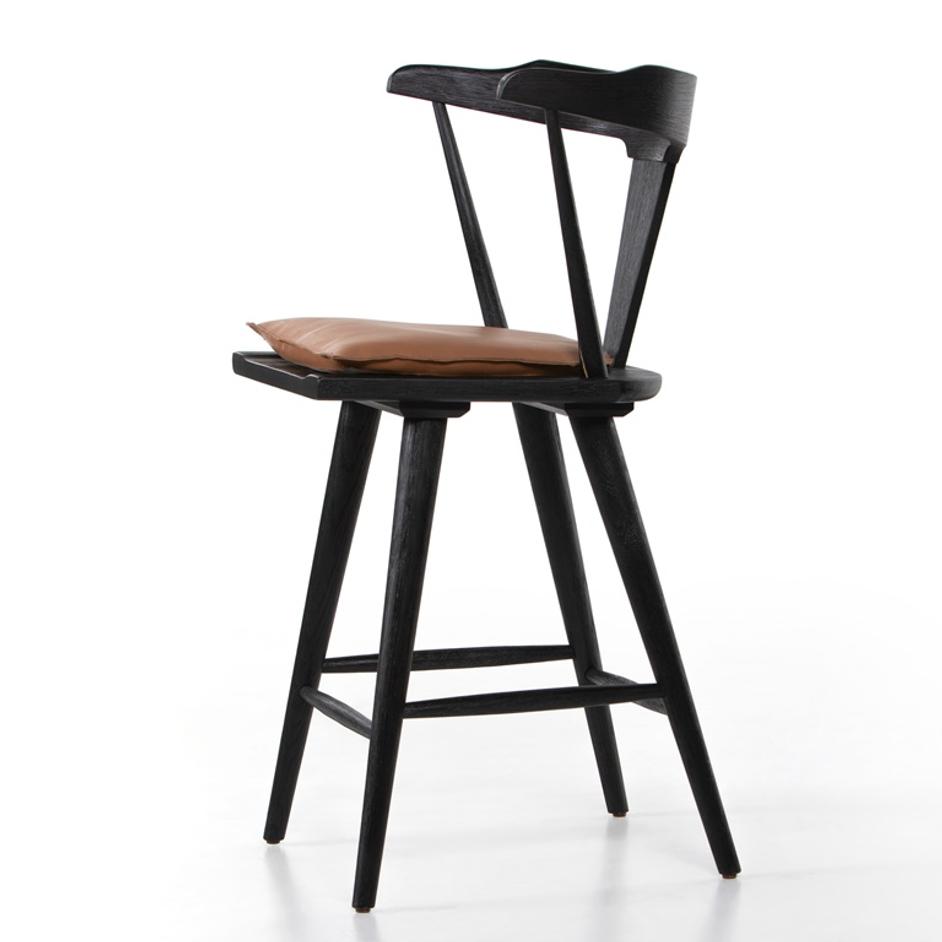 Ripley Stool W Cushion In Black Oak In Counter by FOUR HANDS