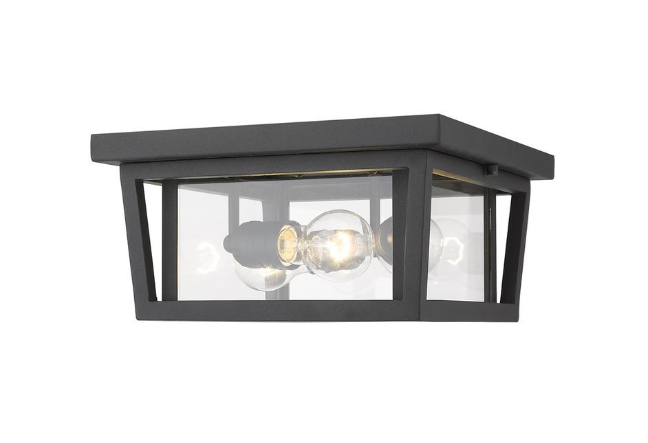 Seoul 3 Light Outdoor Flush Ceiling Mount Fixture in Black Finish by Z-Lite