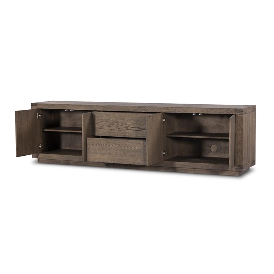 Warby Media Console In Worn Oak by Four Hands