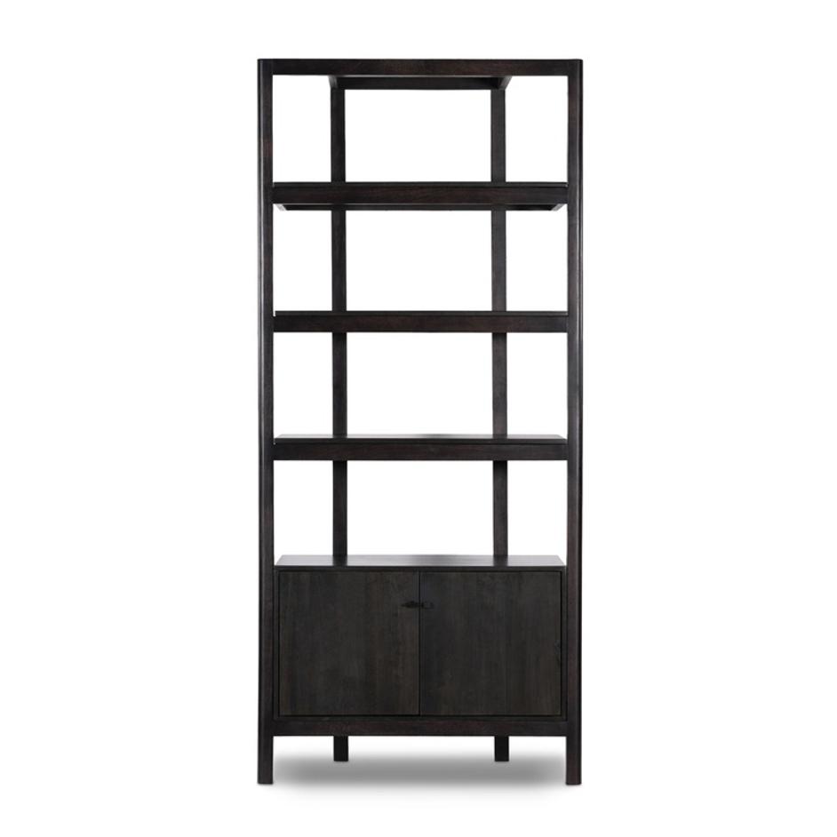 Reza Bookcase - Worn Black Acacia by Four Hands