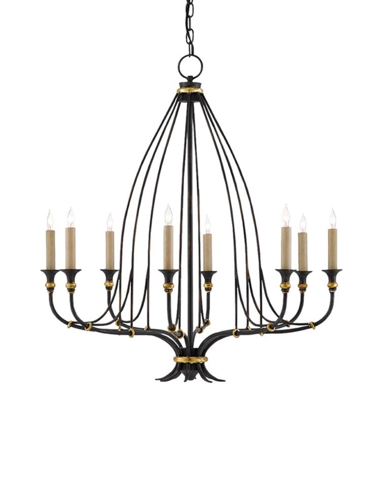 Folgate Chandelier In French Black & Gold Leaf by Currey & Company