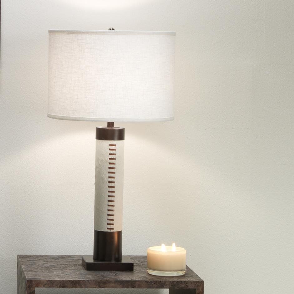 Sheridan Ox Hide Table Lamp with Linen Shade by Jamie Young