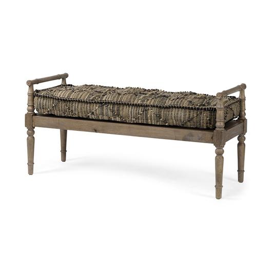 Fullerton II 57L x 21W Jute Patterned Top W/Brown Wood Base Accent Bench by Mercana
