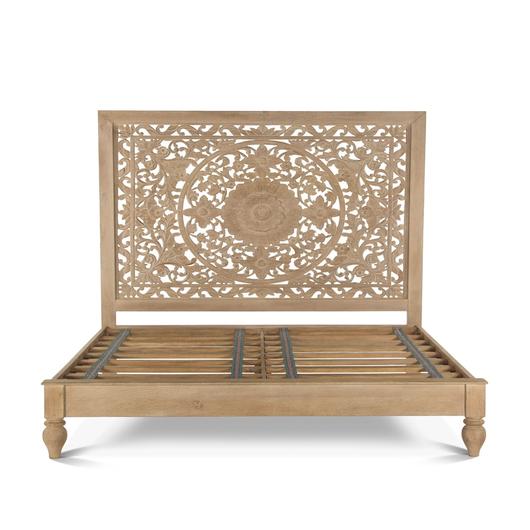 Taj Mango Wood Queen Bed in Natural Whitewash Finish by Home Trends & Design