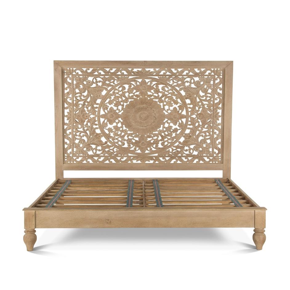 Taj Mango Wood Queen Bed in Natural Whitewash Finish by Home Trends & Design