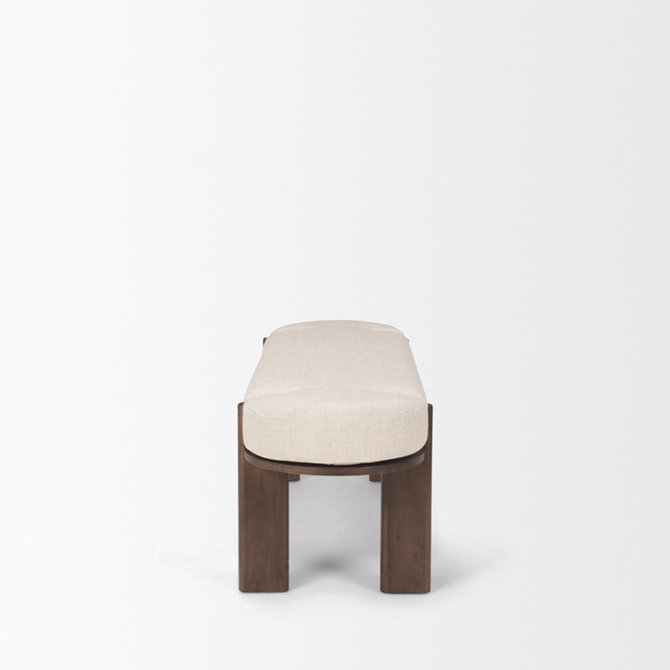 Sohan Dark Elm Wood w/ Oatmeal Fabric Bench by Mercana