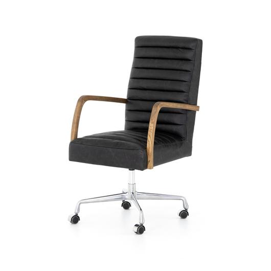 Bryson Traditional Channeled Desk Chair In Smoke by FOUR HANDS