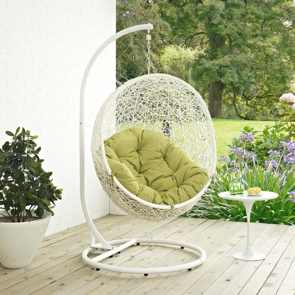 Segreto Outdoor Patio Swing Chair With Stand In White Peridot by Modway Furniture