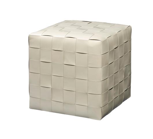 Woven Leather Ottoman, White  by Jamie Young