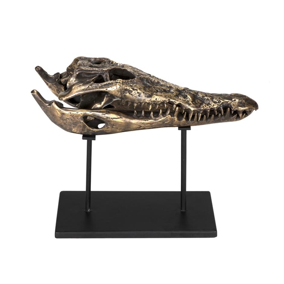 Brass Alligator On Stand, Medium by Noir Furniture