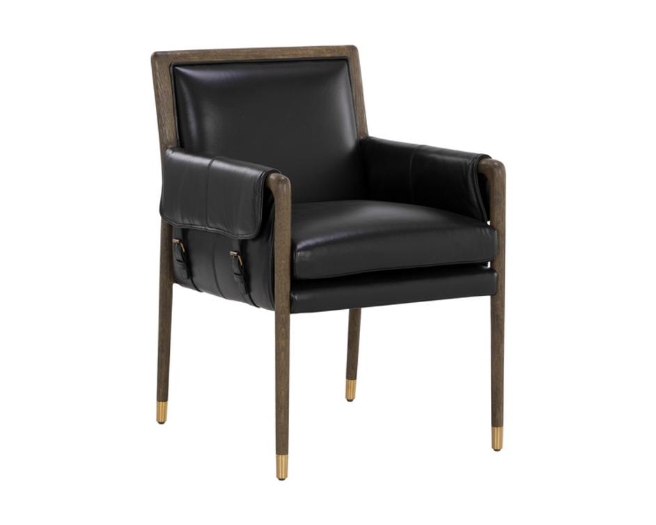 MAUTI DINING ARMCHAIR - DISTRESSED BROWN - CORTINA BLACK LEATHER by Sunpan