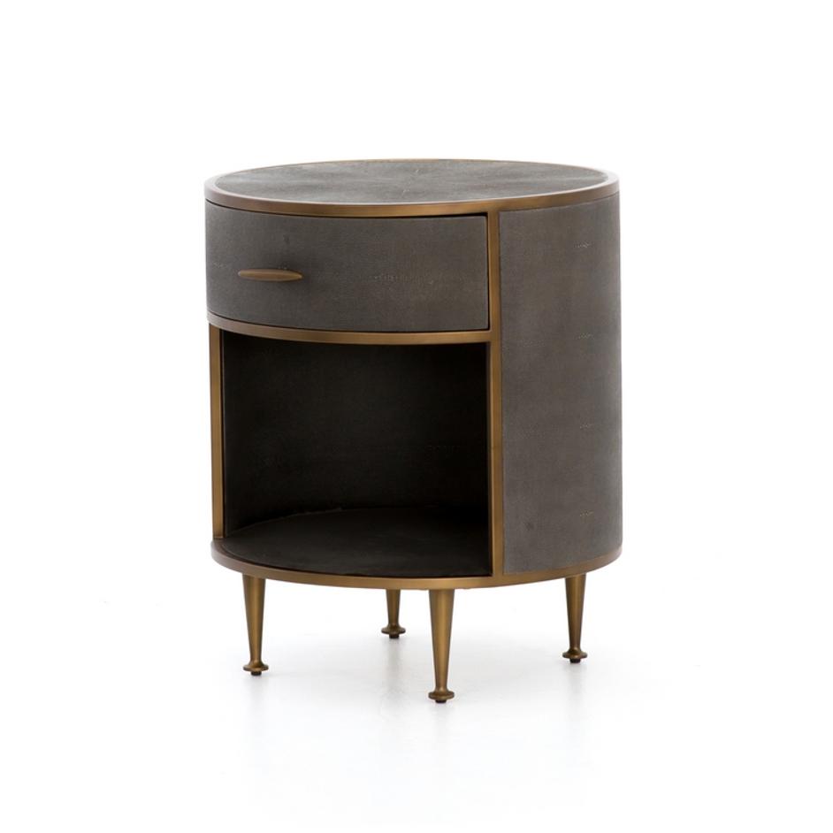 Shagreen Round Nightstand-Antique Brass by FOUR HANDS