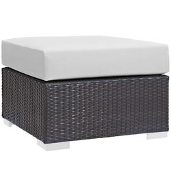 Minerva Outdoor Patio Fabric Square Ottoman In Espresso White by Modway Furniture