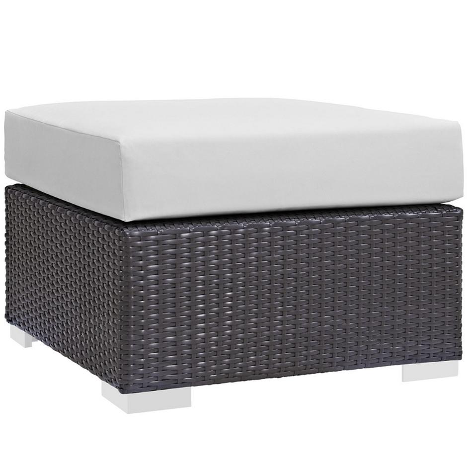 Minerva Outdoor Patio Fabric Square Ottoman In Espresso White by Modway Furniture